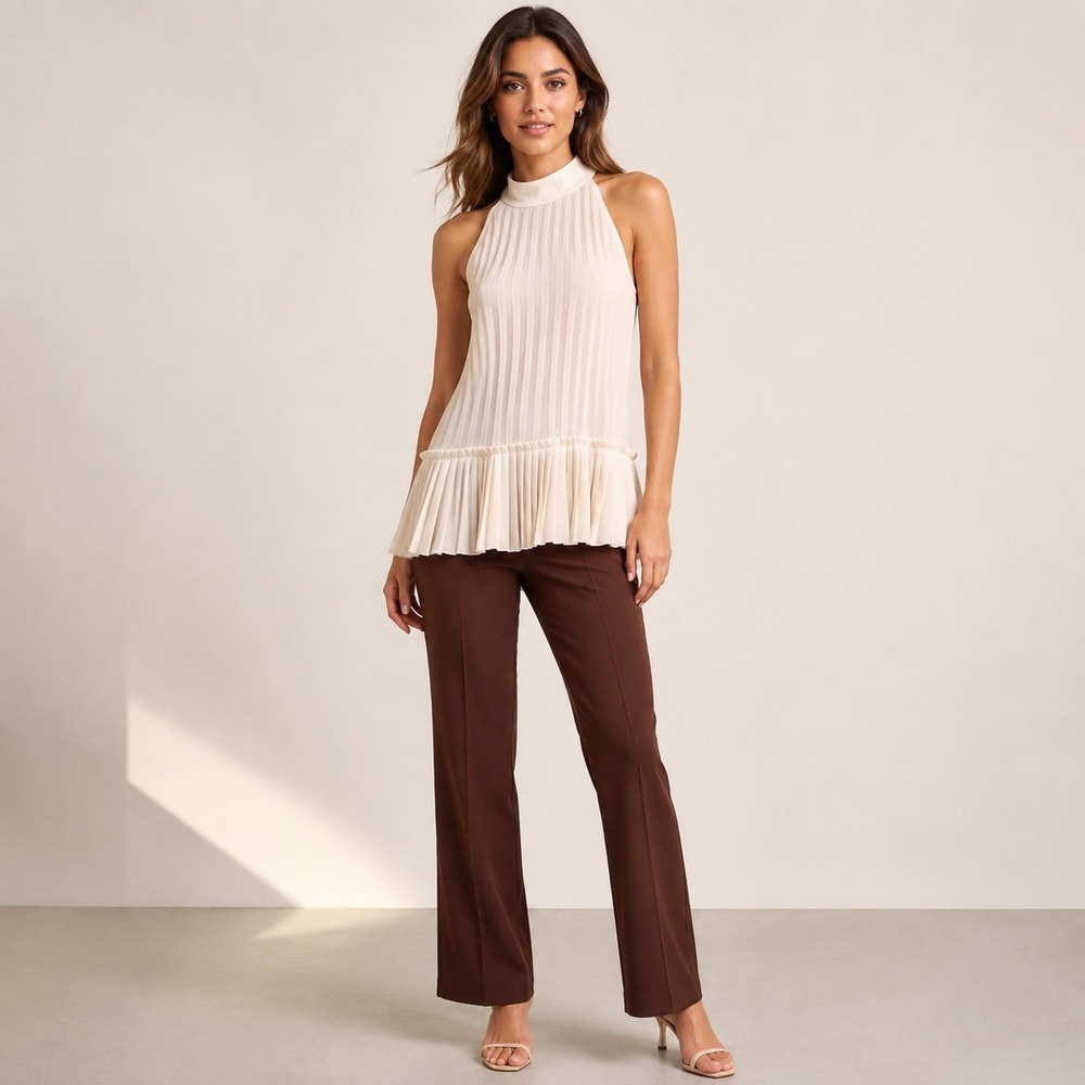 Nicole Miller Artelier Sleeveless Cream Peplum Top Size S/P